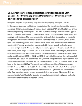 Sequencing and Characterization of Mitochondrial DNA Genome for Brama Japonica (Perciformes: Bramidae) with Phylogenetic Consideration
