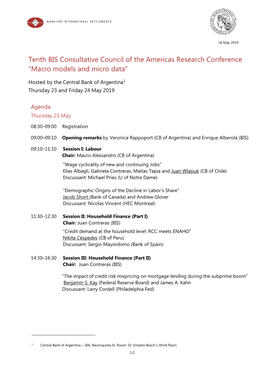 Tenth BIS Consultative Council of the Americas Research Conference “Macro Models and Micro Data”