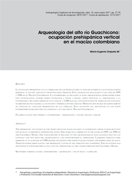 Arqueología Del Alto Río Guachicono: Ocupación Prehispánica Vertical En El Macizo Colombiano