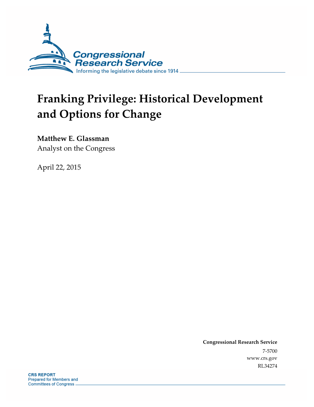 Franking Privilege: Historical Development and Options for Change