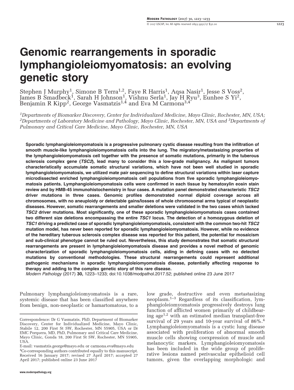 Genomic Rearrangements in Sporadic Lymphangioleiomyomatosis