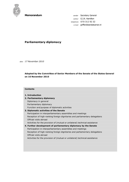 Memorandum on Parliamentary Diplomacy