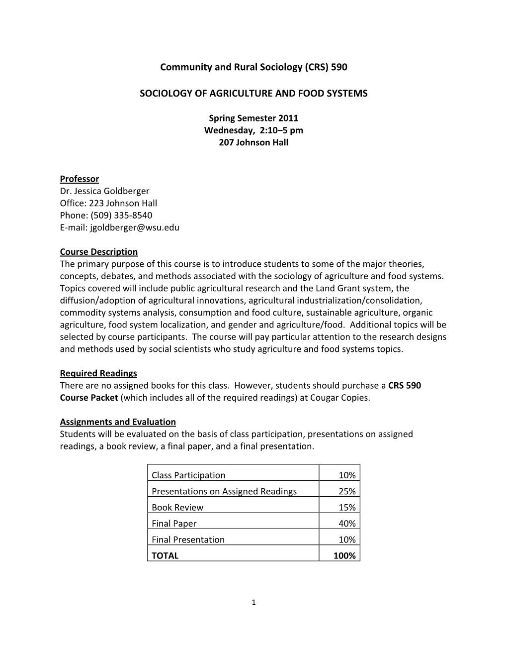 Community and Rural Sociology (CRS) 590 SOCIOLOGY OF