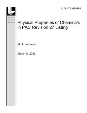 Physical Properties of Chemicals in PAC Revision 27 Listing