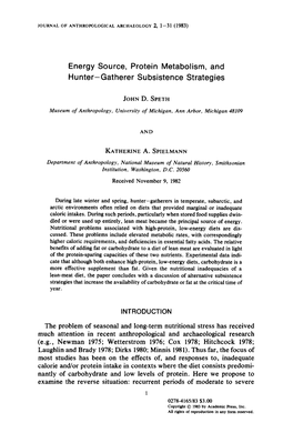 Energy Source, Protein Metabolism, and Hunter-Gatherer Subsistence Strategies
