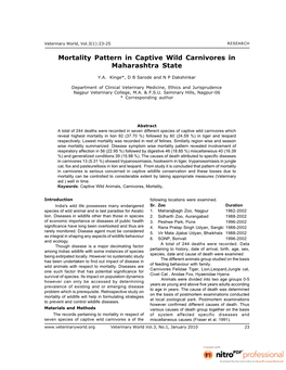 Mortality Pattern in Captive Wild Carnivores in Maharashtra State