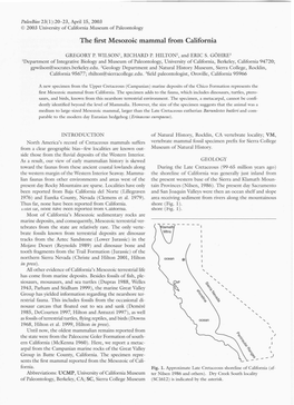 The First Mesozoic Mammal from California """ "