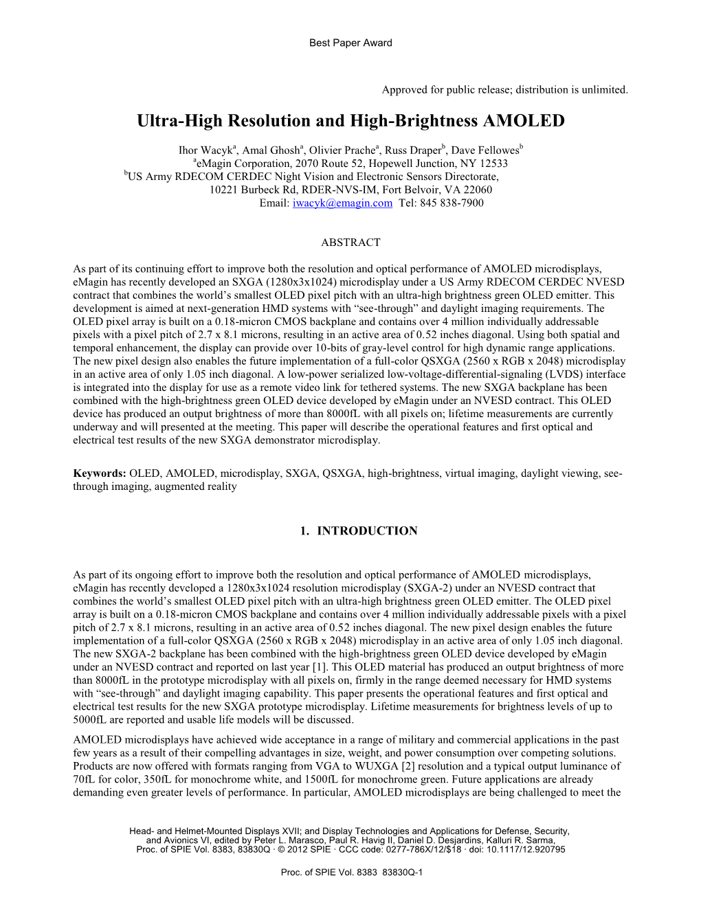 Ultra-High Resolution and High-Brightness AMOLED [8383-25]