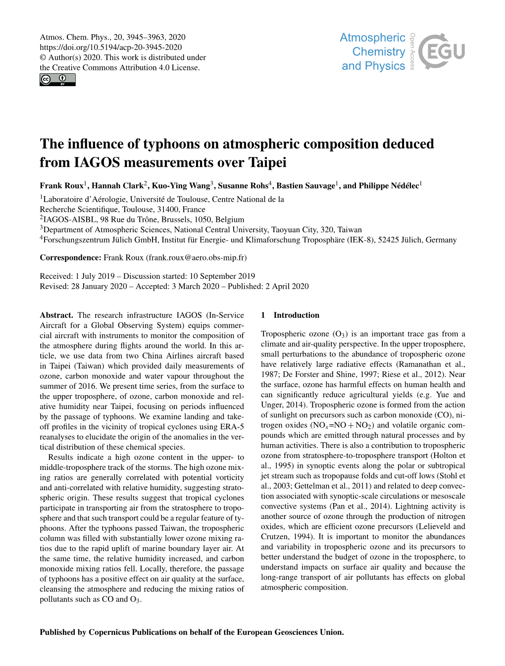 The Influence of Typhoons on Atmospheric Composition Deduced