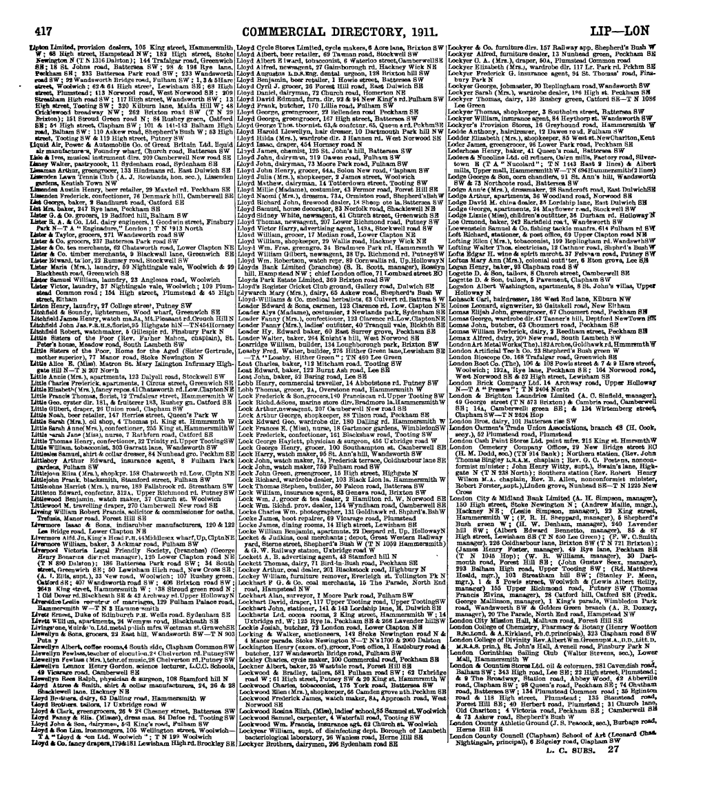 LON Tlpfioo Limited, Provision 105 King Street, Irammezsmith Lloyd Cycle Store!L Limited, Cycle M!L.Kel'il, 6 Acre Llllle, Brixton SW Lockyer & Oo