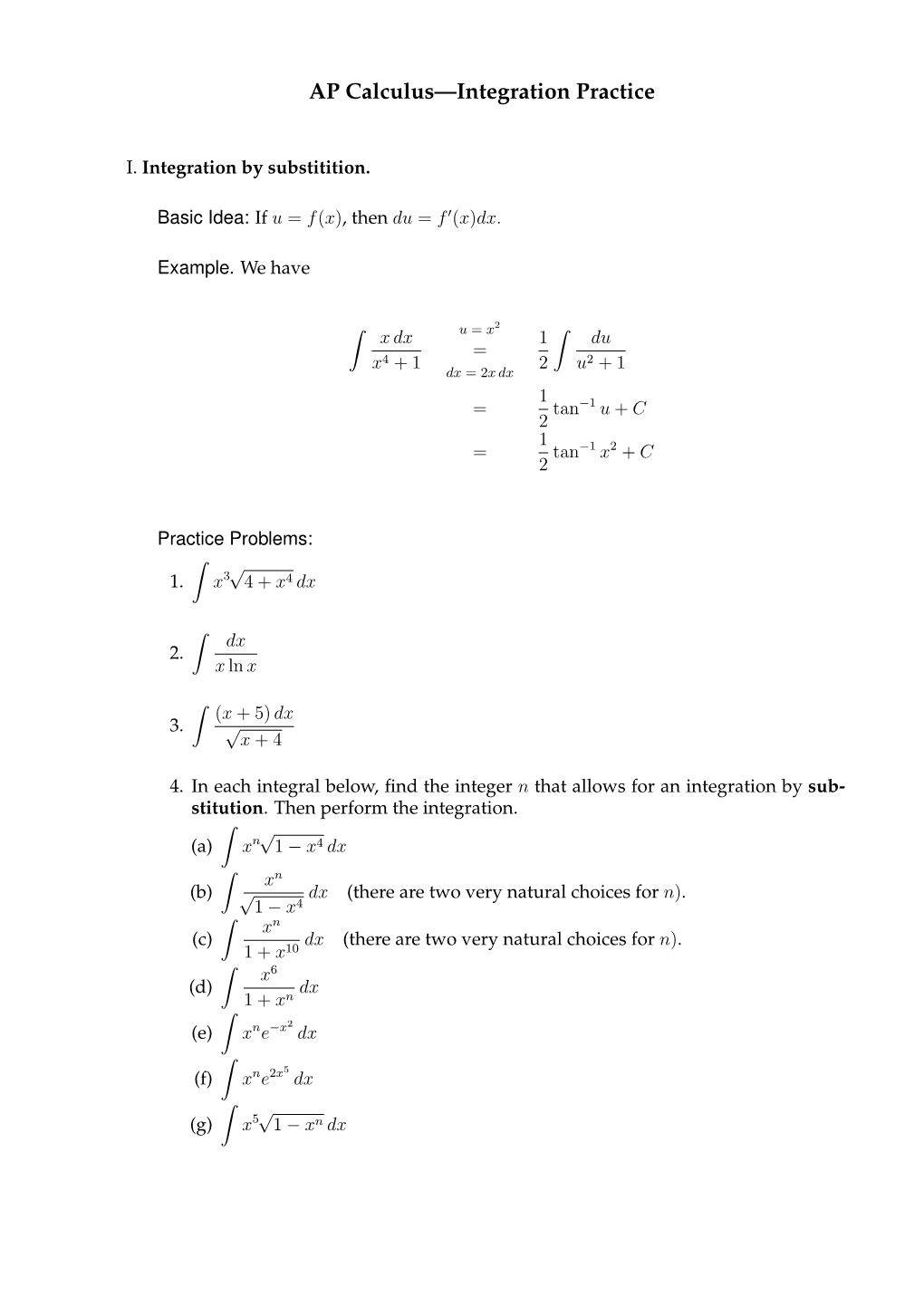 AP Calculus—Integration Practice
