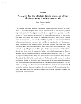 Amar C. Vutha, “A Search for the Electric Dipole Moment of The