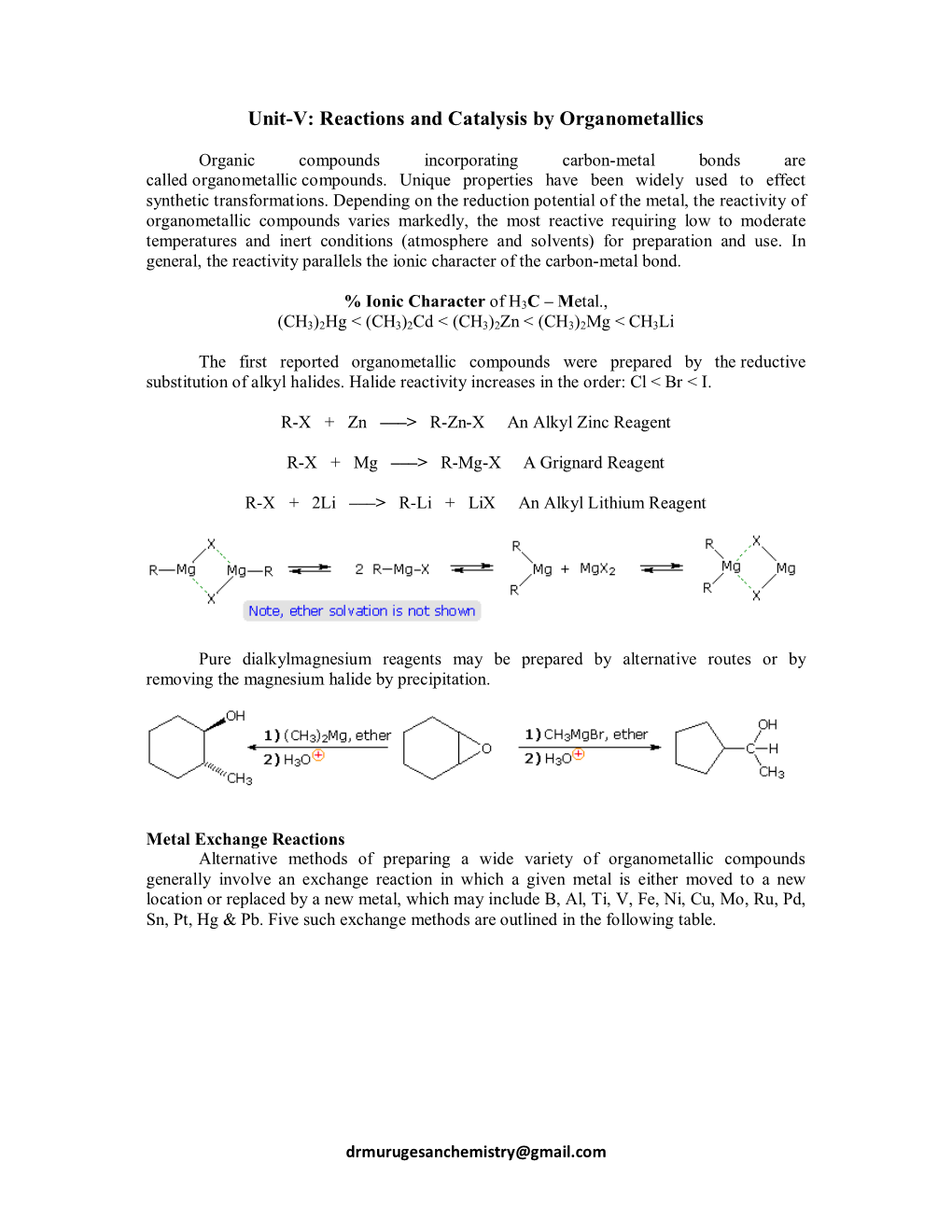 Unit-V: Reactions and Catalysis by Organometallics