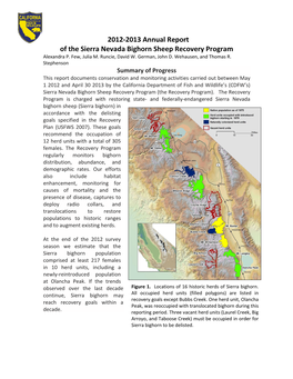2012-2013 Annual Report of the Sierra Nevada Bighorn Sheep Recovery Program Alexandra P
