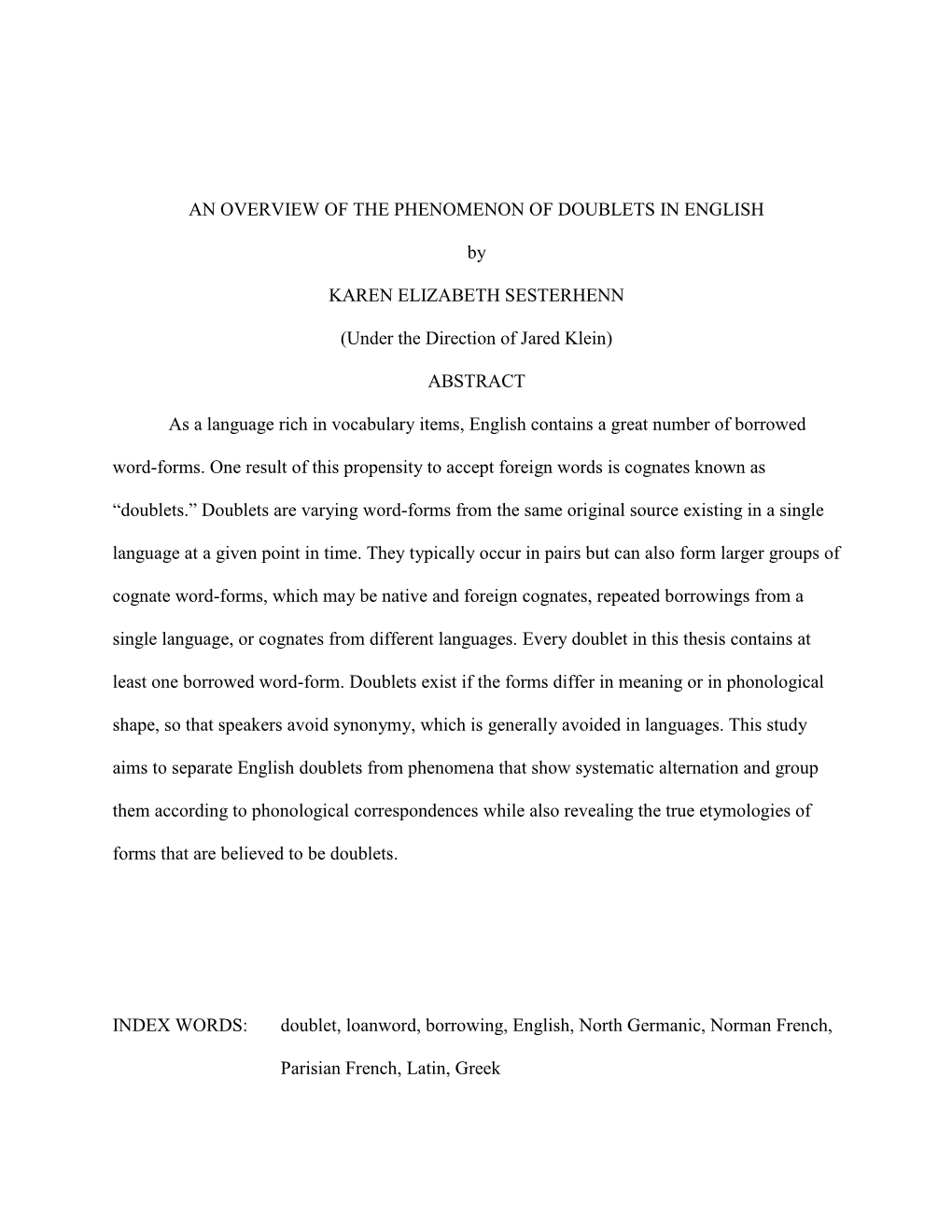 An Overview of the Phenomenon of Doublets in English