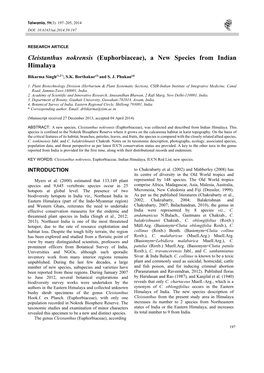 Cleistanthus Nokrensis (Euphorbiaceae), a New Species from Indian Himalaya