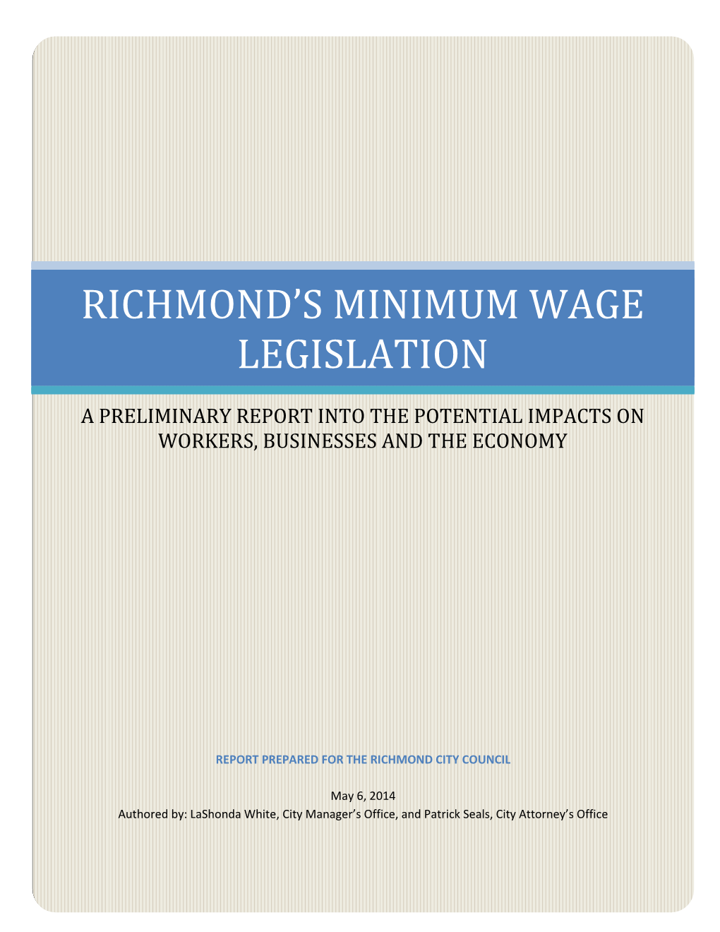 Richmond's Minimum Wage Legislation