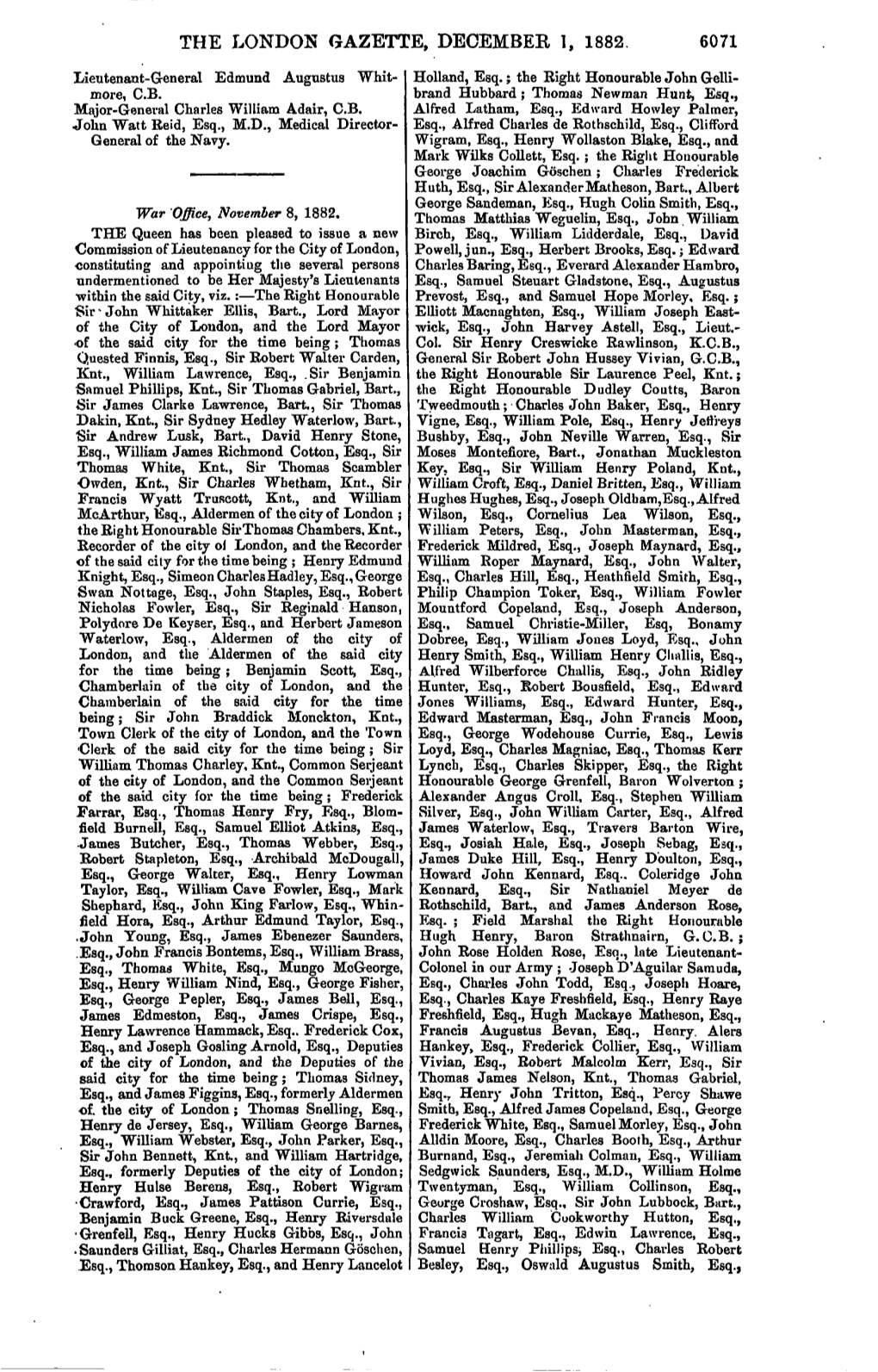 The London Gazette, December 1, 1882. 6071