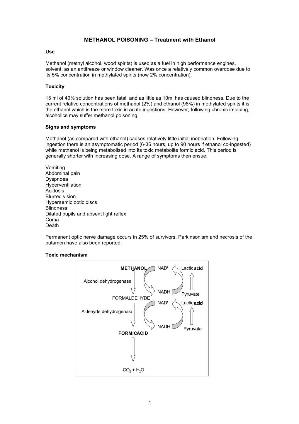 METHANOL POISONING Treatment with Ethanol