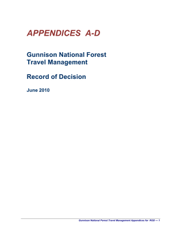 Gunnison National Forest Travel Management Record of Decision