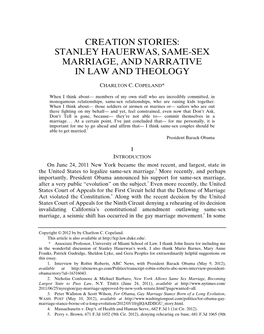 Creation Stories: Stanley Hauerwas, Same-Sex Marriage, and Narrative in Law and Theology