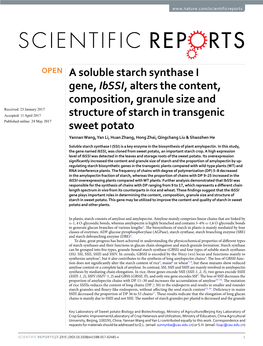 A Soluble Starch Synthase I Gene, Ibssi, Alters the Content, Composition, Granule Size and Structure of Starch in Transgenic