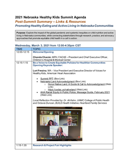 NE Healthy Kids Summit 2021 Agenda