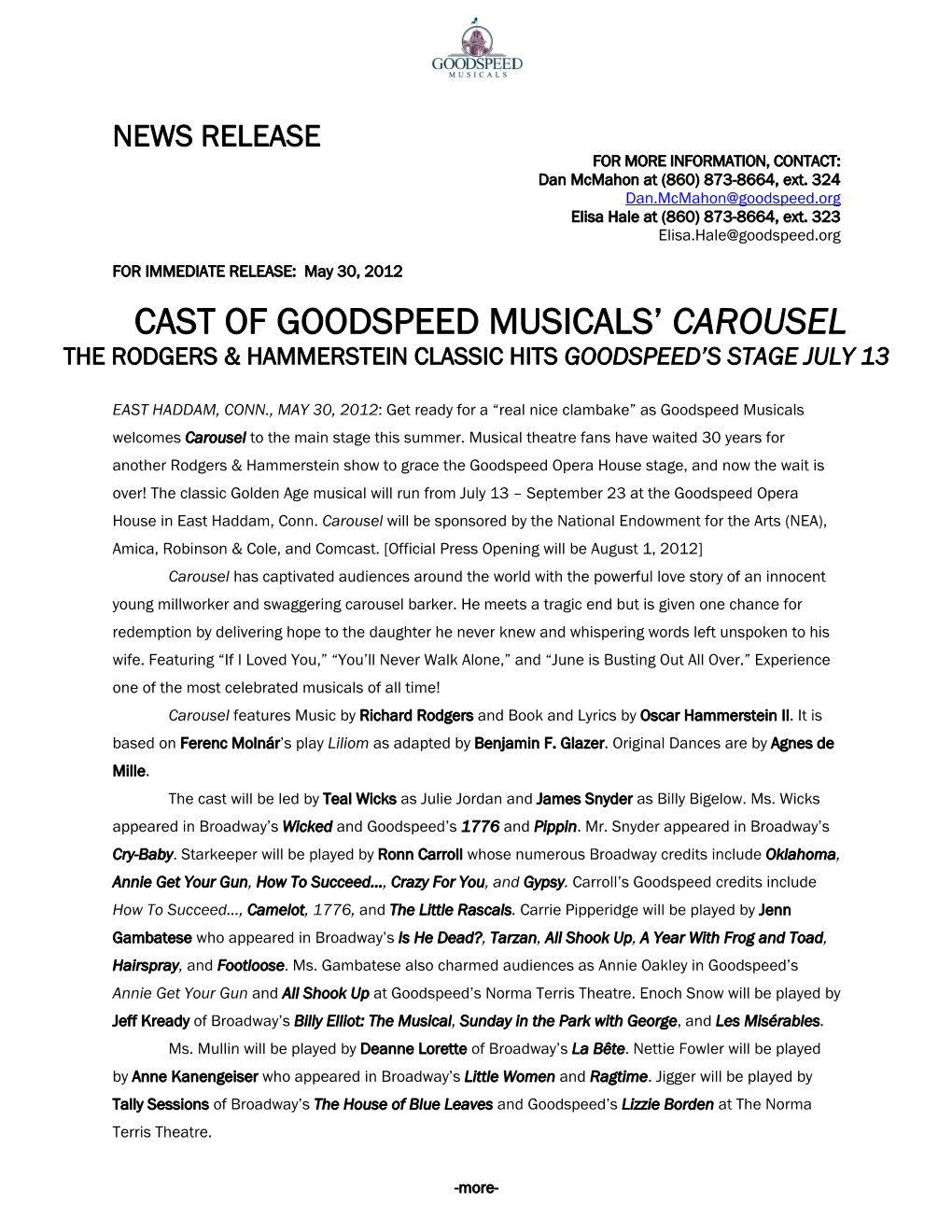 Cast of Goodspeed Musicals' Carousel