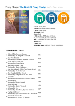 Percy Sledge the Best of Percy Sledge Mp3, Flac, Wma