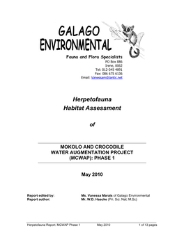 Herpetofauna Habitat Assessment