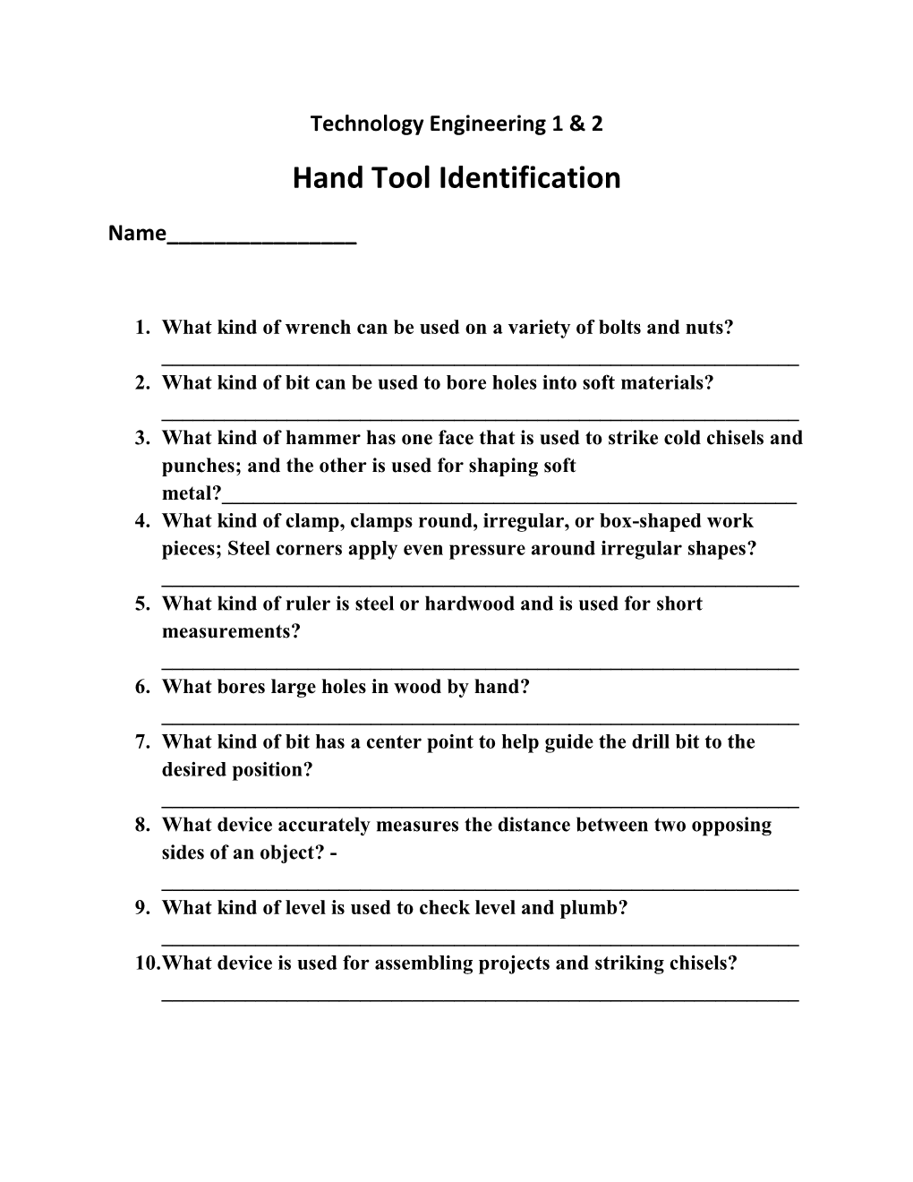 Hand Tool Identification