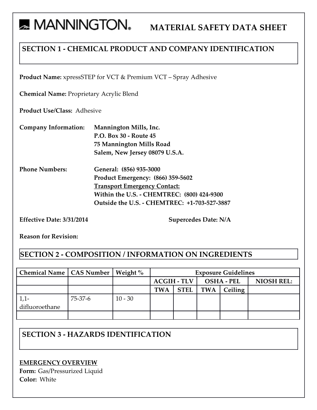 Section 1 - Chemical Product and Company Identification