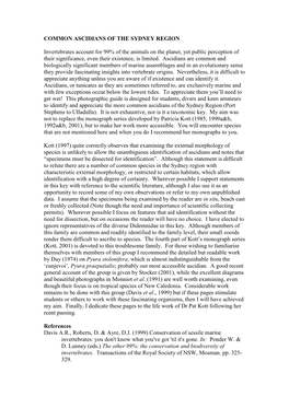 COMMON ASCIDIANS of the SYDNEY REGION Invertebrates