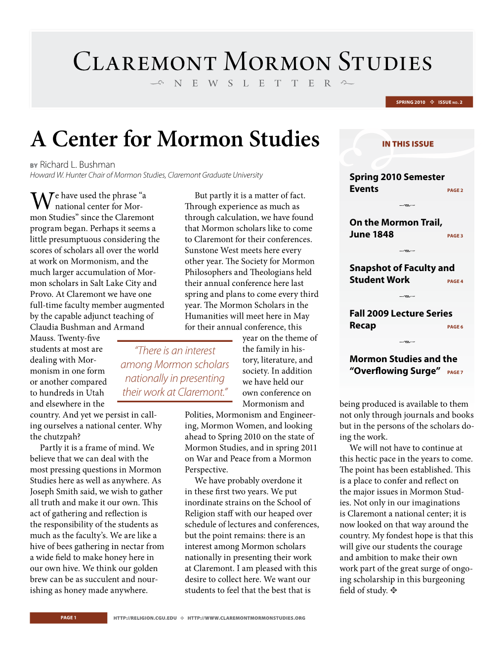 Claremont Mormon Studies J Newsletteri