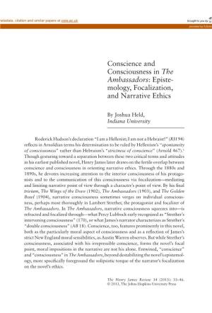Conscience and Consciousness in the Ambassadors: Episte- Mology, Focalization, and Narrative Ethics
