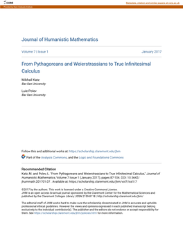 From Pythagoreans and Weierstrassians to True Infinitesimal Calculus