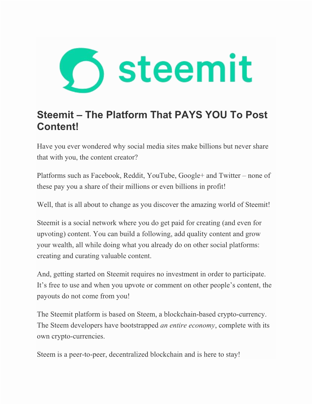 Steemit – the Platform That PAYS YOU to Post Content!