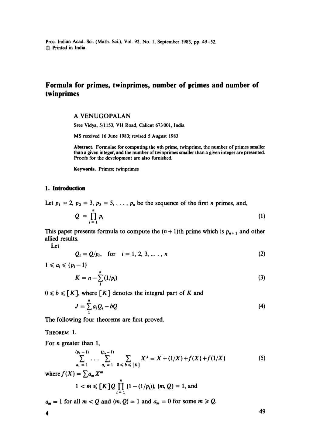 Formula for Primes, Twinprimes, Number of Primes and Number of Twinprimes