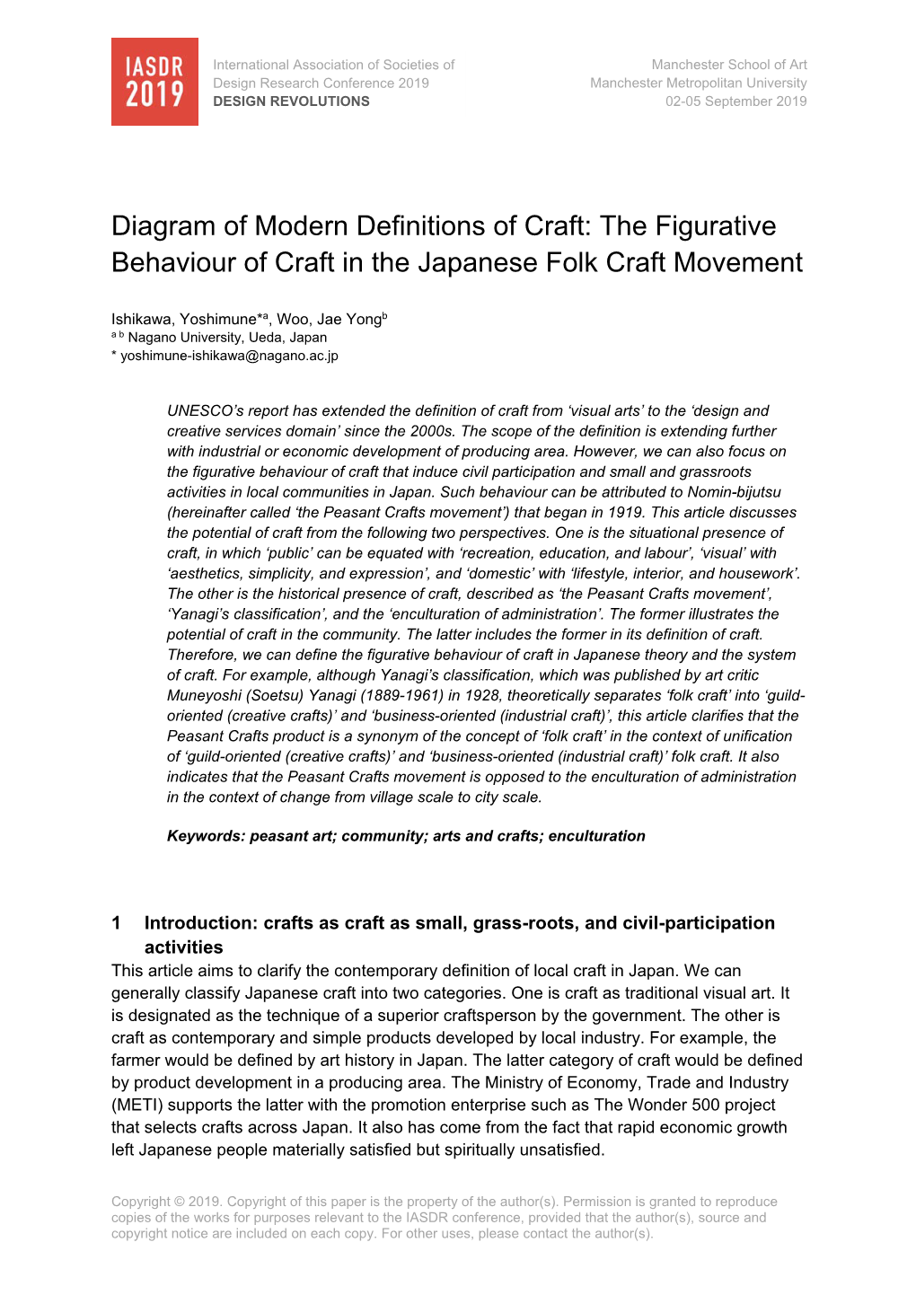 Diagram of Modern Definitions of Craft: the Figurative Behaviour of Craft in the Japanese Folk Craft Movement