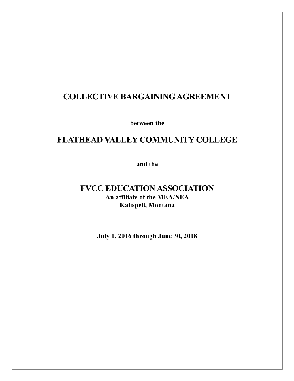 Collective Bargaining Agreement Flathead Valley