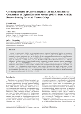 Geomorphometry of Cerro Sillajhuay (Andes, Chile/Bolivia): Comparison of Digital Elevation Models (Dems) from ASTER Remote Sensing Data and Contour Maps