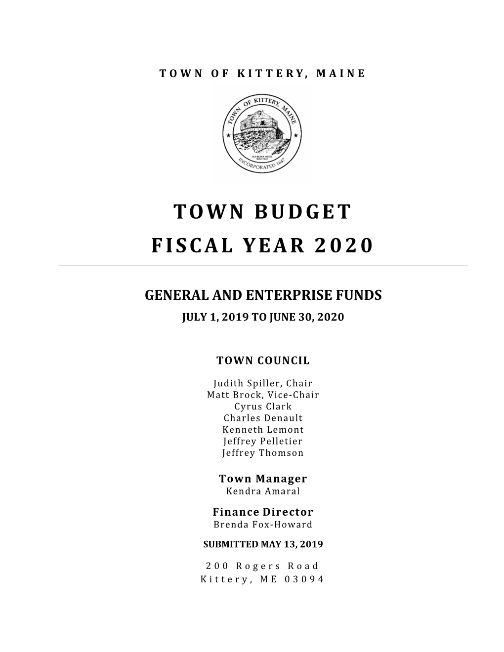 Town Budget Fiscal Year 2020