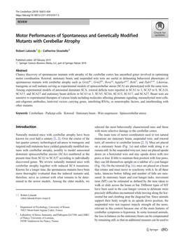 Motor Performances of Spontaneous and Genetically Modified Mutants with Cerebellar Atrophy