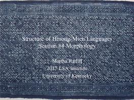 Structure of Hmong-Mien Languages Session #4 Morphology