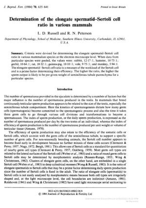 Determination of the Elongate Spermatid\P=N-\Sertolicell Ratio in Various Mammals