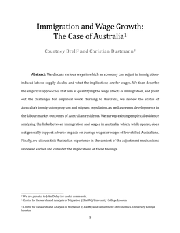 Immigration and Wage Growth: the Case of Australia1