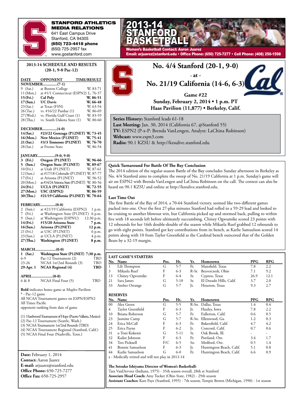 2013-14 Stanford Basketball
