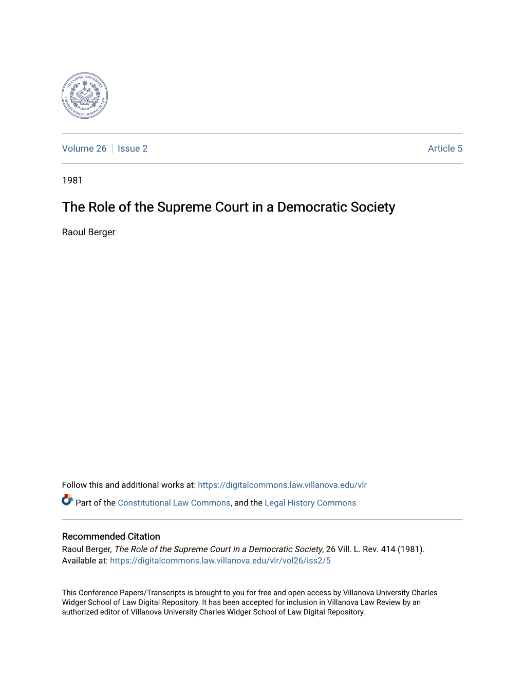 The Role of the Supreme Court in a Democratic Society