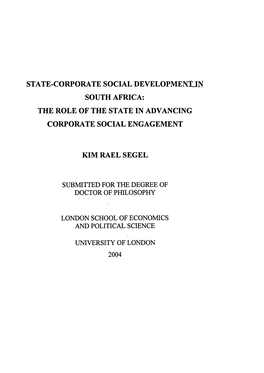 State-Corporate Social Developmenuh South Africa: the Role of the State in Advancing Corporate Social Engagement