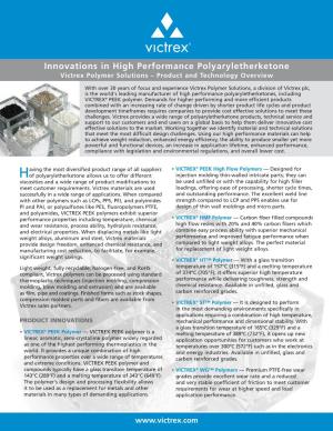 Innovations in High Performance Polyaryletherketone Victrex Polymer Solutions – Product and Technology Overview